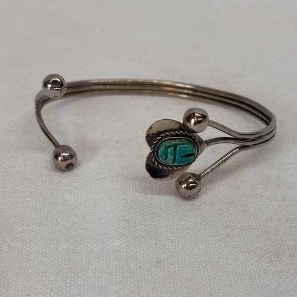 Unique Navajo Unisex Silver Open Cuff Bracelet with Turquoise Colour - Picture 6 of 14